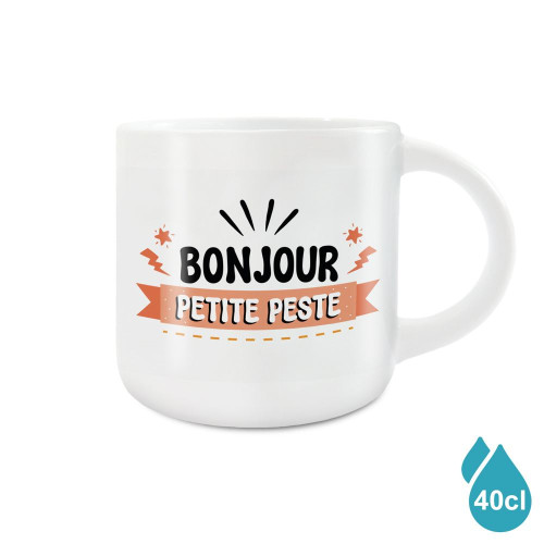 Grand Mug Céramique Blanc Bonjour Petite Peste mycrazystuff.com