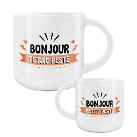 Grand Mug Céramique Blanc Bonjour Petite Peste mycrazystuff.com