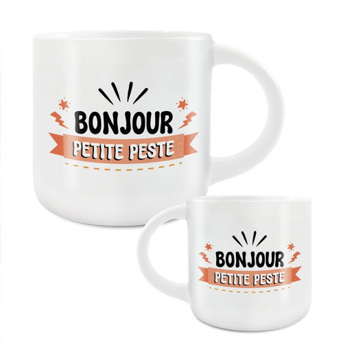 Grand Mug Céramique Blanc Bonjour Petite Peste mycrazystuff.com