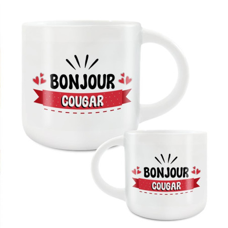 Grand Mug Céramique Blanc Bonjour Cougar mycrazystuff.com