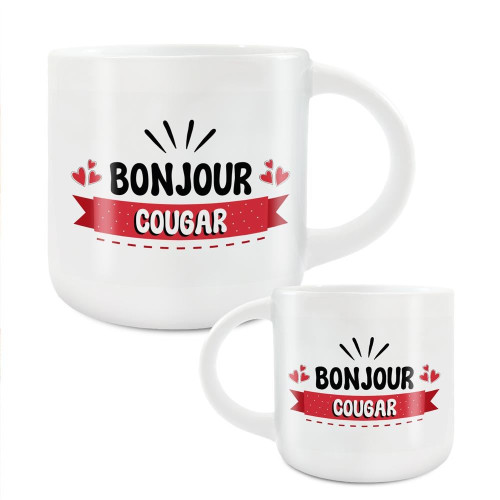 Grand Mug Céramique Blanc Bonjour Cougar mycrazystuff.com