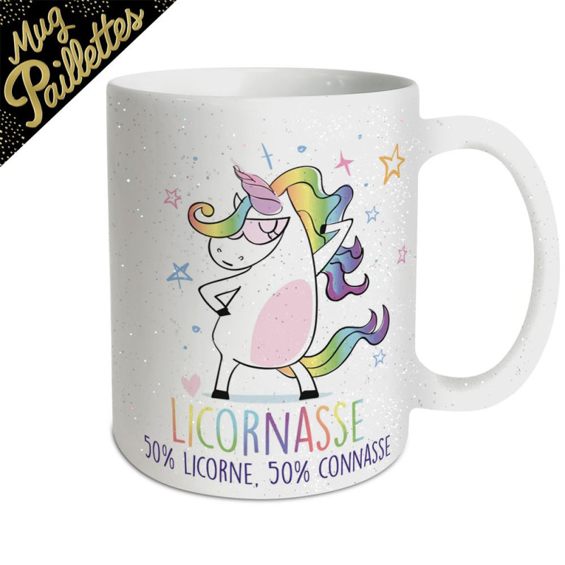 Mug à Paillettes Licornasse 50% licorne, 50% connasse mycrazystuff.com