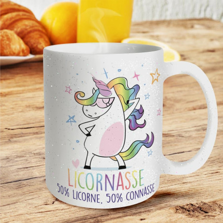 Mug à Paillettes Licornasse 50% licorne, 50% connasse mycrazystuff.com