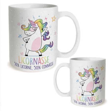 Mug à Paillettes Licornasse 50% licorne, 50% connasse mycrazystuff.com