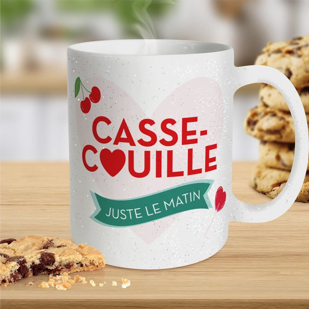 Mug à Paillettes Céramique "Casse Couille Juste le matin" mycrazystuff.com