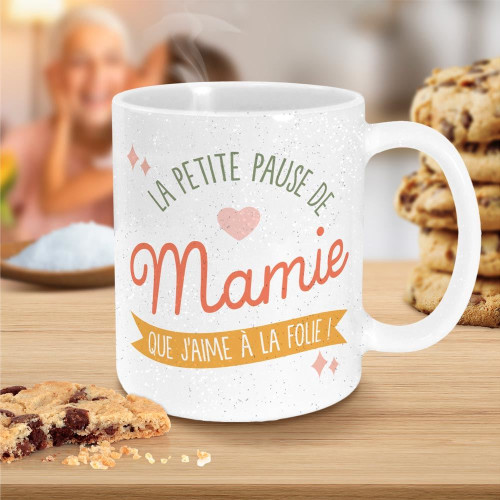 Mug à Paillettes Céramique "La petite pause de mamie" mycrazystuff.com