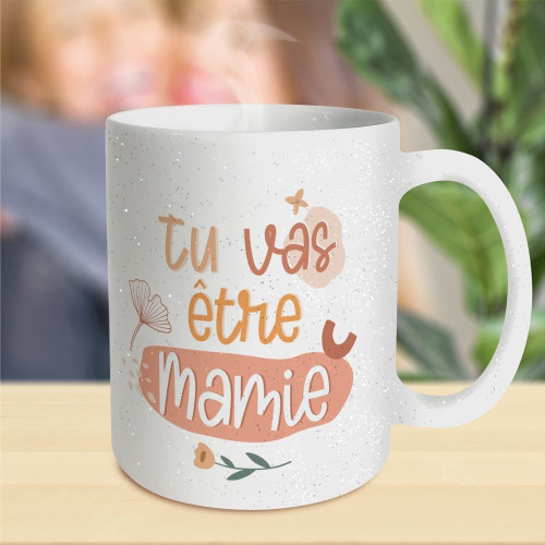 Mug Céramique Blanc à paillettes "Tu vas être mamie" mycrazystuff.com