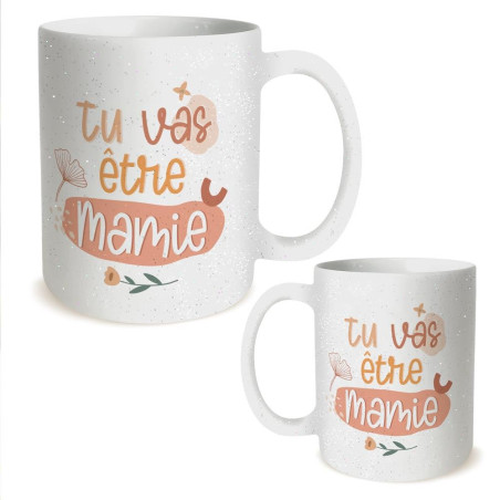 Mug Céramique Blanc à paillettes "Tu vas être mamie" mycrazystuff.com
