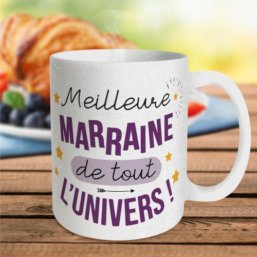 Mug Céramique à Paillettes "Meilleure Marraine de Tout L'univers"