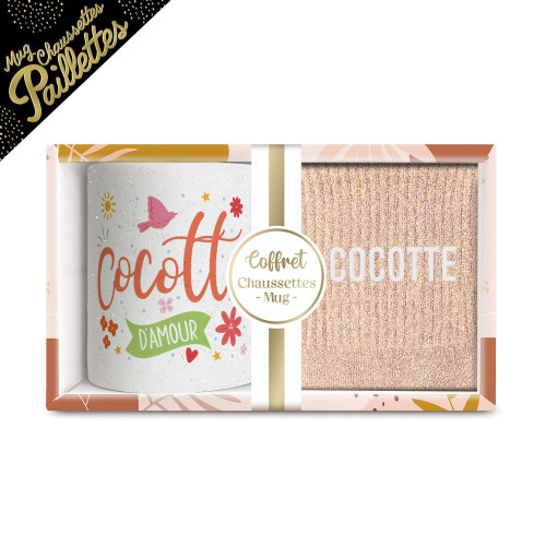 Coffret Mug paillettes et Chaussettes paillettes "Cocotte" mycrazystuff.com