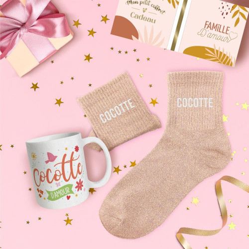 Coffret Mug paillettes et Chaussettes paillettes "Cocotte" mycrazystuff.com