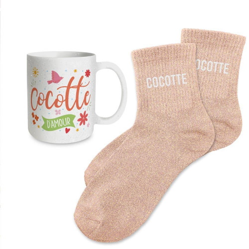 Coffret Mug paillettes et Chaussettes paillettes "Cocotte" mycrazystuff.com