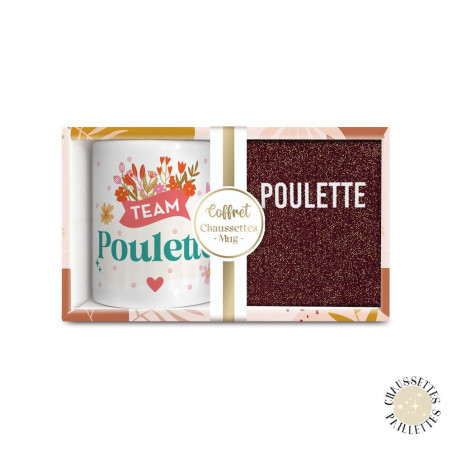 Coffret Mug Chaussettes marrons paillettes "Poulette" mycrazystuff.com