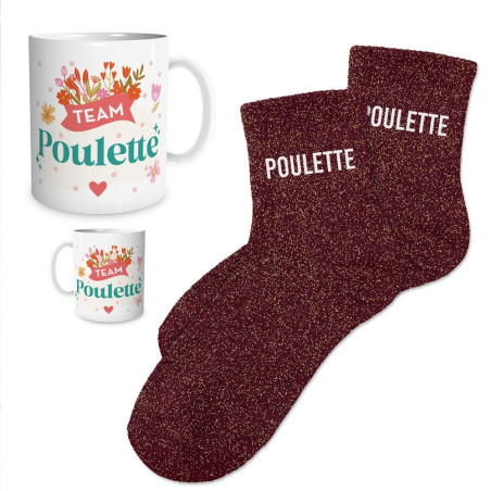 Coffret Mug Chaussettes marrons paillettes "Poulette" mycrazystuff.com
