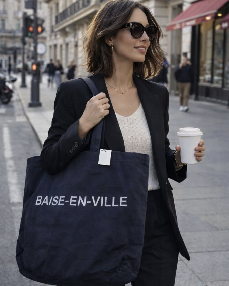Grand Sac Cabas Noir "Baise-En-Ville" - Félicie Aussi