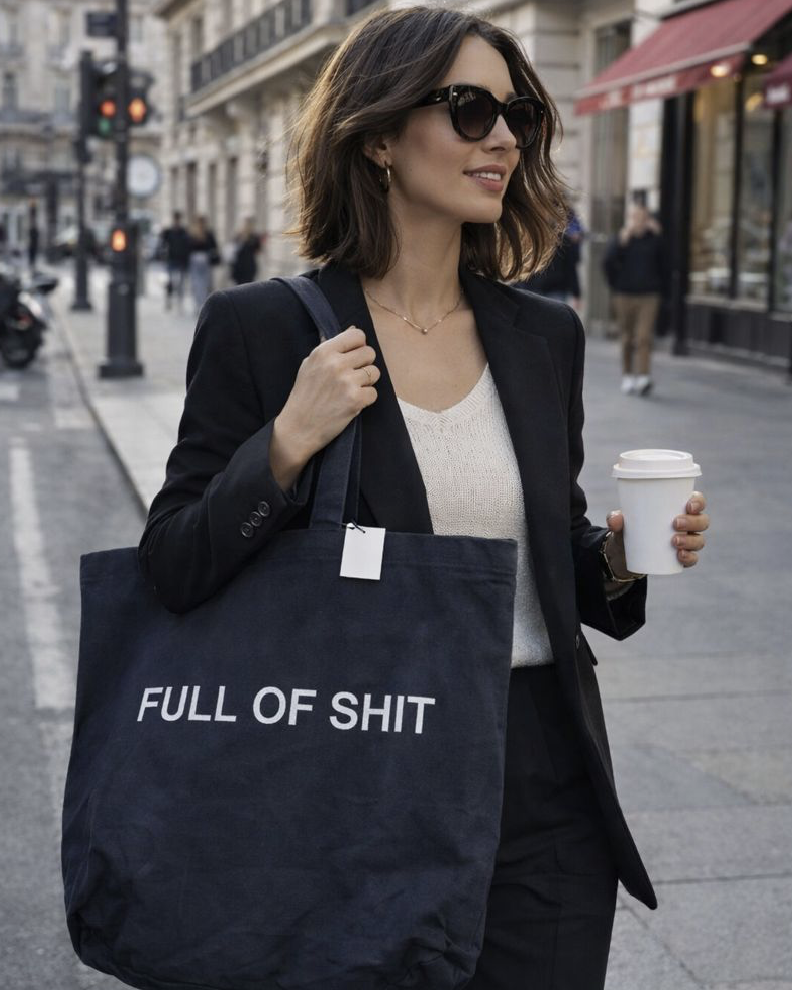 Grand Sac Cabas Noir "Full-of-shit" - Félicie Aussi mycrazystuff.com