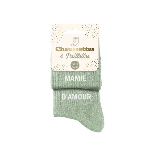 Chaussettes Mamie d’amour vertes à paillettes – Cadeau original - Mycrazystuff.com