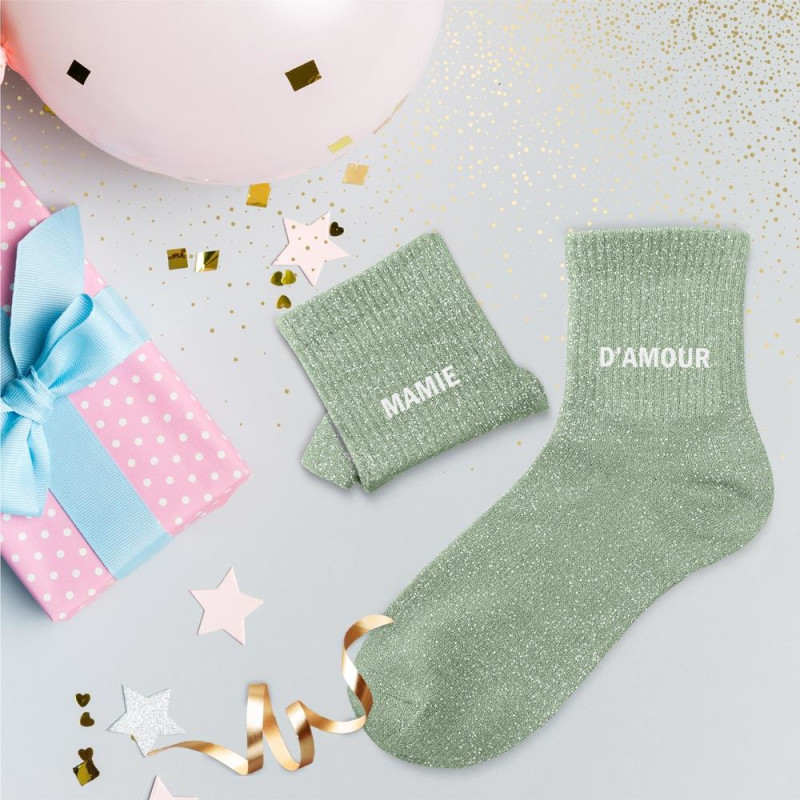 Chaussettes Mamie d’amour vertes à paillettes – Cadeau original - Mycrazystuff.com