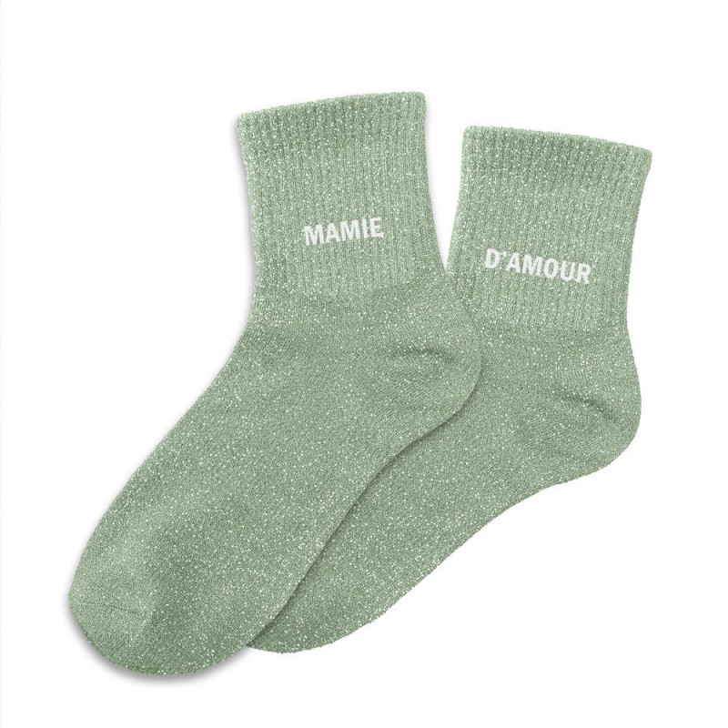 Chaussettes Mamie d’amour vertes à paillettes – Cadeau original - Mycrazystuff.com