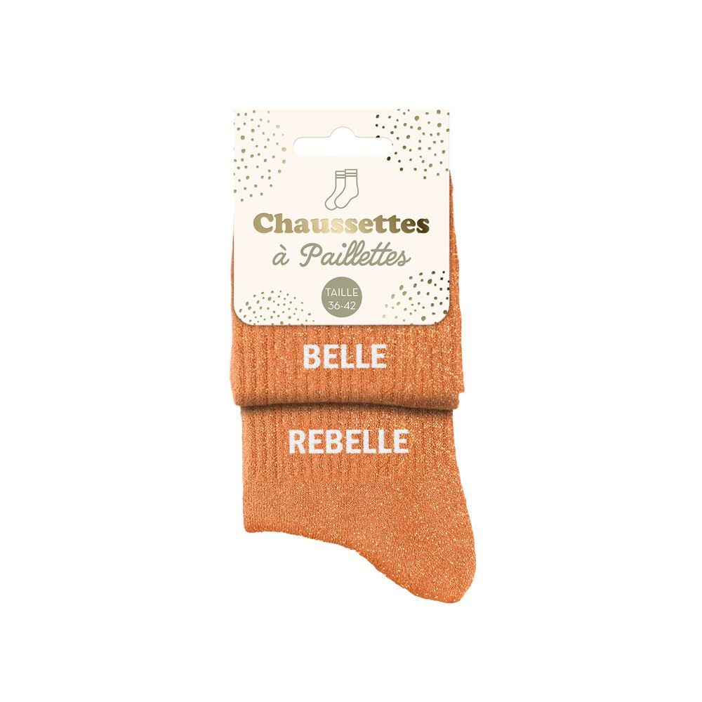 Chaussettes Belle et Rebelle à paillettes – Cadeau fun et affirmé - Mycrazystuff.com