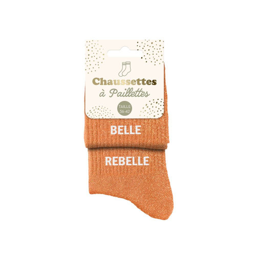 Chaussettes Belle et Rebelle à paillettes – Cadeau fun et affirmé - Mycrazystuff.com