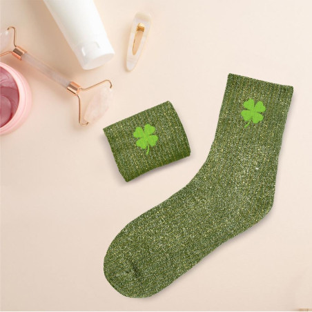 Chaussettes Trèfle à paillettes – Cadeau porte-bonheur - Mycrazystuff.com