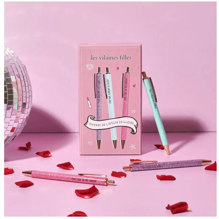 Coffret de 3 stylos paillettes – Papeterie fun & brillante - Mycrazystuff.com