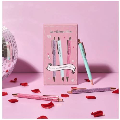 Coffret de 3 stylos paillettes – Papeterie fun & brillante - Mycrazystuff.com