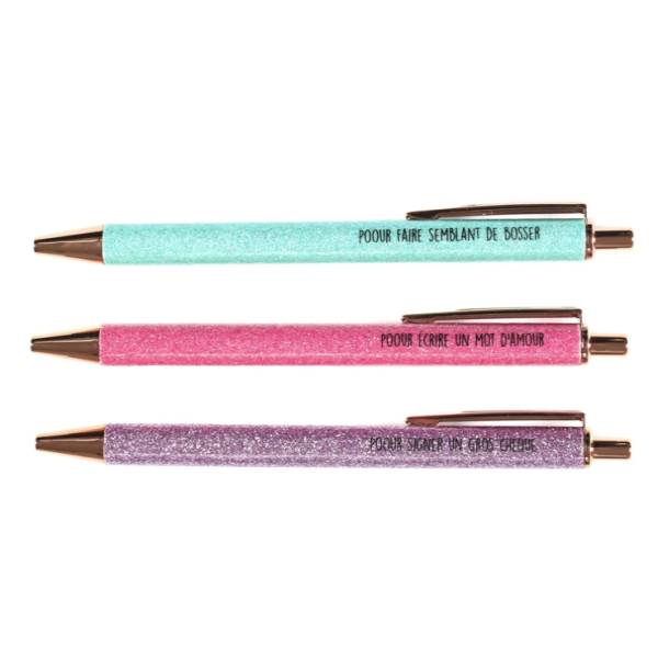 Coffret de 3 stylos paillettes – Papeterie fun & brillante - Mycrazystuff.com