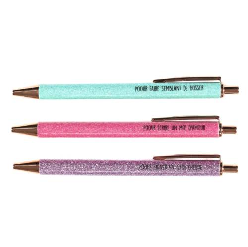 Coffret de 3 stylos paillettes – Papeterie fun & brillante - Mycrazystuff.com