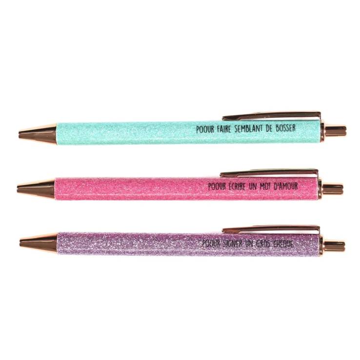 Coffret de 3 stylos paillettes – Papeterie fun & brillante - Mycrazystuff.com