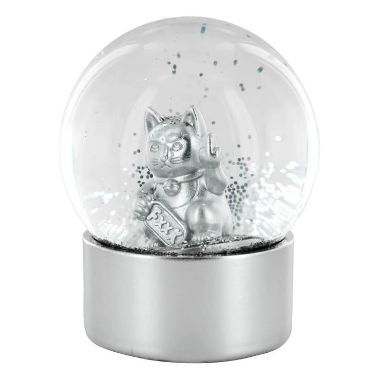Boule à neige chat F*ck You argent – Déco insolente - Mycrazystuff.com