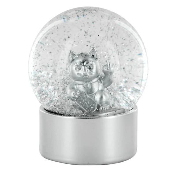 Boule à neige chat F*ck You argent – Déco insolente - Mycrazystuff.com