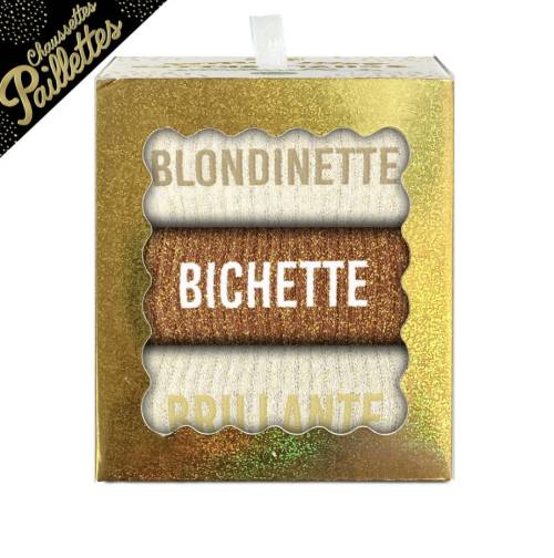 Lot 3 paires de chaussettes paillettes "blondinette, brillante, bichette"
