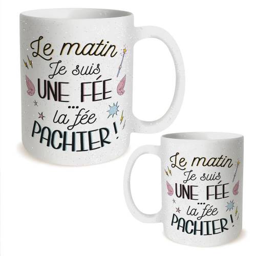 Mug à paillettes le matin je suis une fée, la Fée Pachier