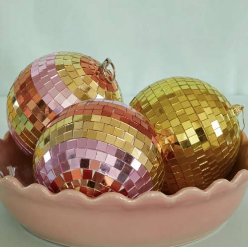 Boule disco dorée Rice – Décoration à facettes ronde taille moyenne
