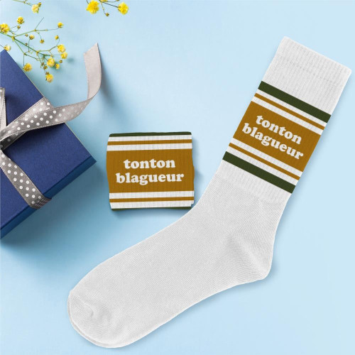 Chaussettes blanches Tonton Blagueur – Cadeau humoristique