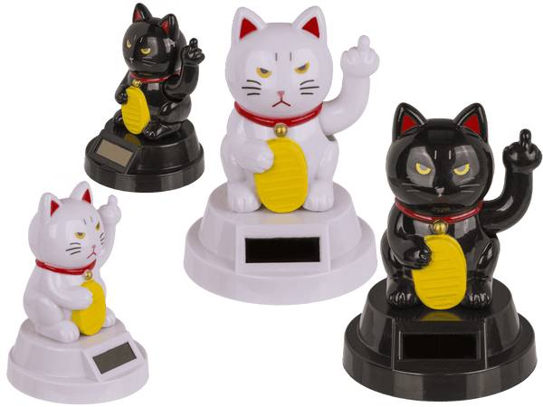 Chat japonais solaire Angry Cat – Figurine qui fait coucou 8 cm - Noir ou Blanc