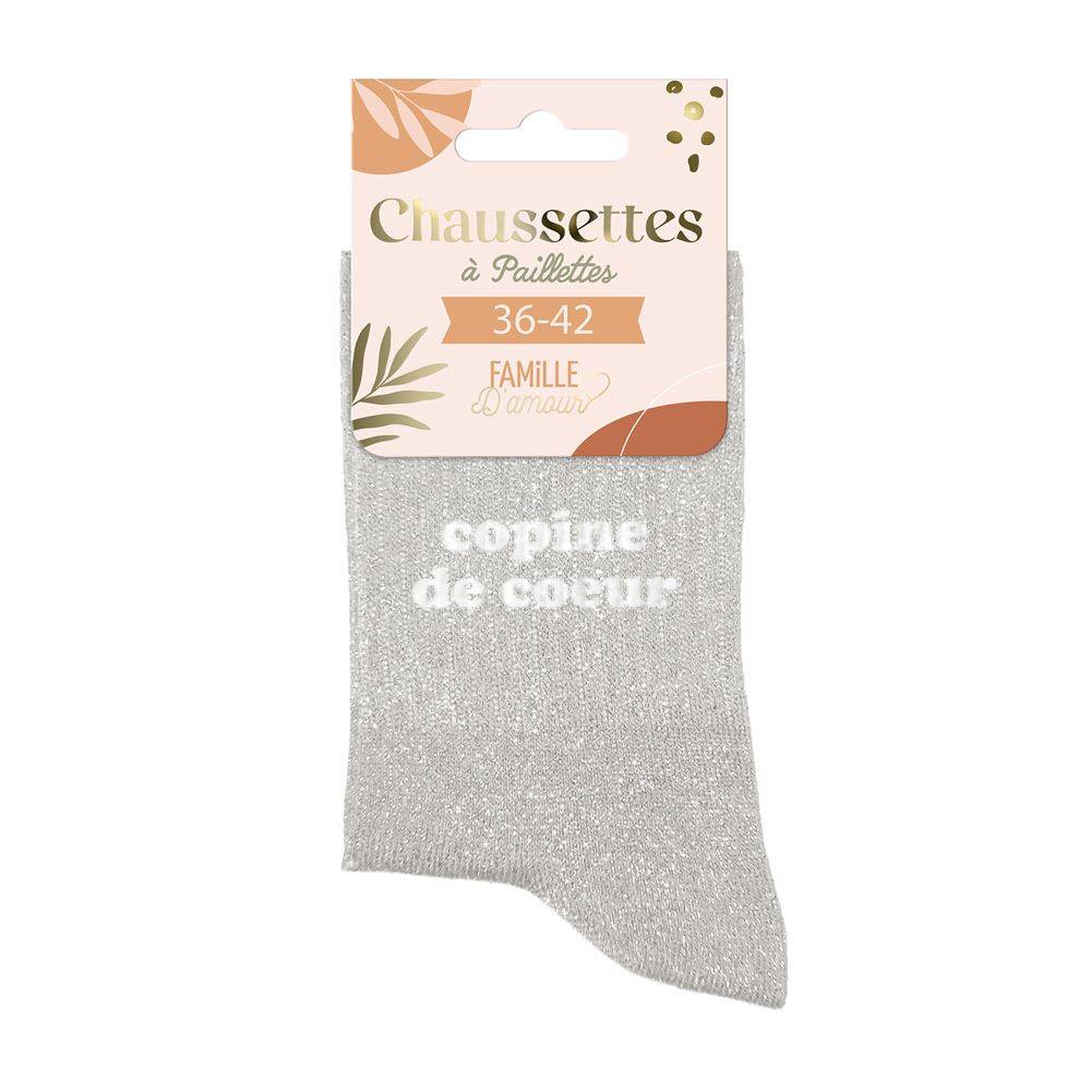 Chaussettes grises à paillettes Copine de Cœur – Chaussettes fantaisie femme