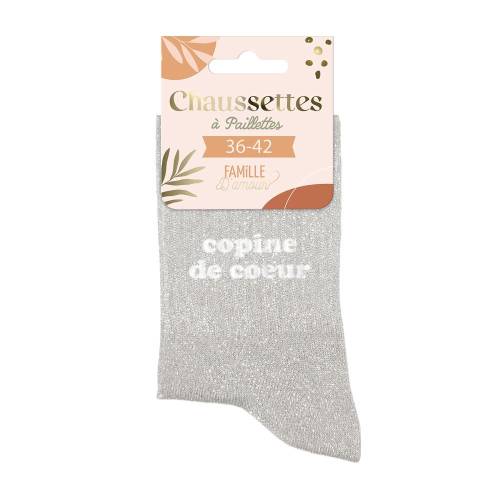 Chaussettes grises à paillettes Copine de Cœur – Chaussettes fantaisie femme