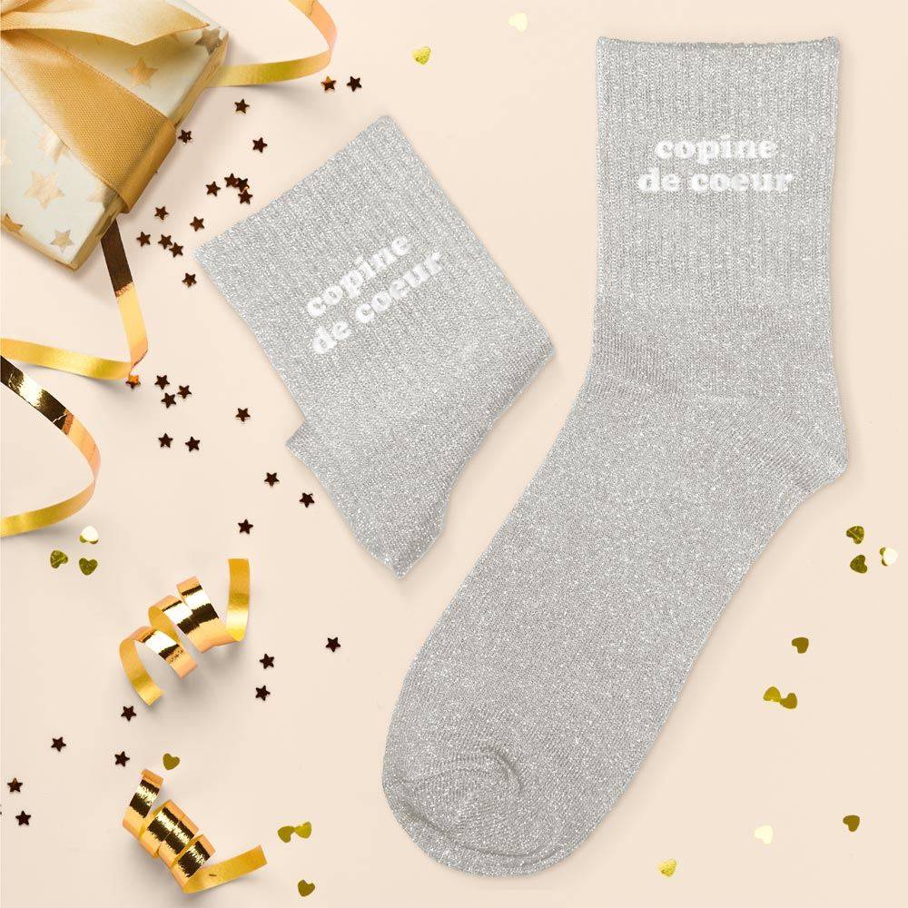 Chaussettes grises à paillettes Copine de Cœur – Chaussettes fantaisie femme