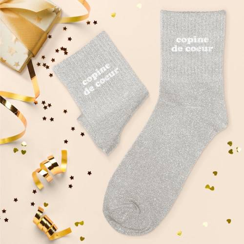 Chaussettes grises à paillettes Copine de Cœur – Chaussettes fantaisie femme
