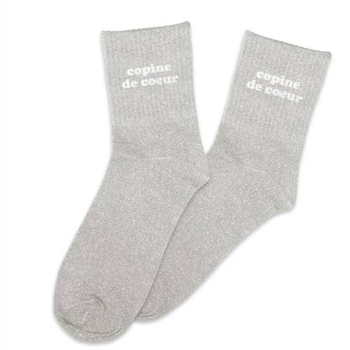 Chaussettes grises à paillettes Copine de Cœur – Chaussettes fantaisie femme
