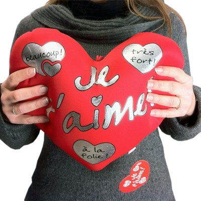 Coussin coeur Je t'aime lycra