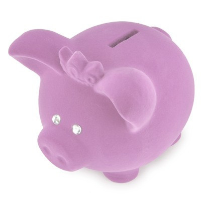 Tirelire cochon velours et strass parme