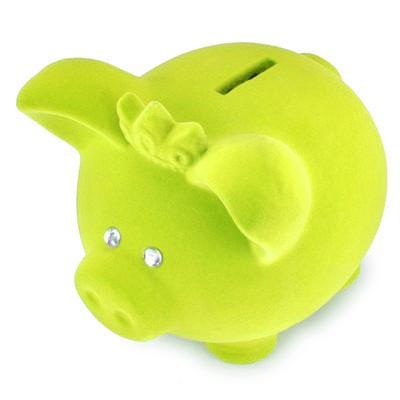 Tirelire cochon velours et strass vert anis