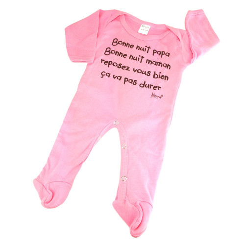 Pyjama naissance rose "bonne nuit... ça va pas durer !"