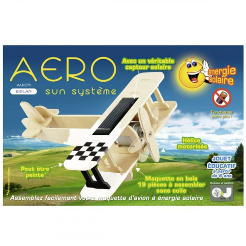 Avion biplan solaire puzzle en bois 3D