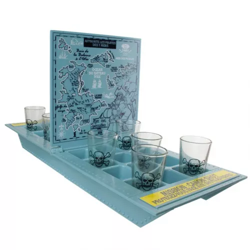 Outoftheblue – Jeu à Boire Bateau Avec 10 Verres à Liqueur (5 Rouges, 5 Bleus), Plateau 19x42 Cm – Fête Entre Amis