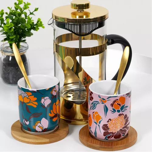 5 Tasses à Thé En Céramique Motif Bambou Marron - Occasion, Origine Allemagne